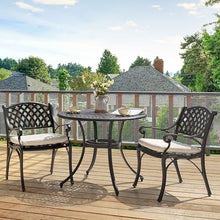 NUU GARDEN 3 Piece Outdoor Bistro Set Cast Aluminum Patio Set Bistro Table Set Rustproof Patio Table and Chairs with Umbrella Hole and Beige Cushions for Backyard, Balcony, Front Porch, Black