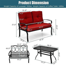 YWMLFZ 2PCS Patio Loveseat Bench Table Furniture Set Cushioned Chair Red