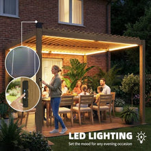 Outsunny Louvered Pergola with Solar LED Lights 10' x 10' Nature Wood