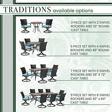 Hanover Traditions 9-Piece Outdoor Dining Set with 8 Cushioned Swivel Rocker Chairs and 42" x 84" Table Blue