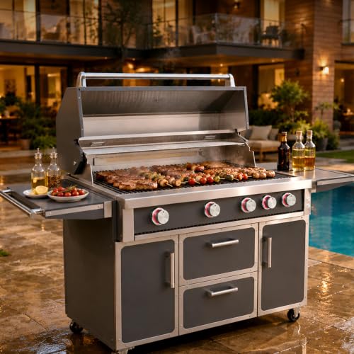 49" LPG Gas Grill, 304 Stainless Steel, 99,000 BTU, Grey