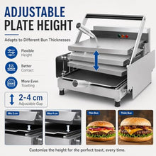 Stainless Steel Countertop Bun Grill Press, Commercial Double-layer Burger Bun Toaster, 0-3 Min Timer, 0-300°c Temp Control, With Nonstick Heating Plates, Adjustable 2-4 Cm Plate Gap