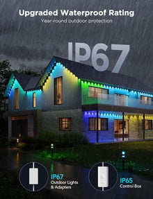 Govee 200ft Permanent Outdoor Lights Pro with 120 RGBIC LED, 75 Scene Modes, IP67 Waterproof, Works with Alexa - White