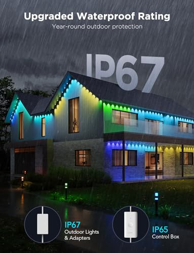 Govee 200ft Permanent Outdoor Lights Pro with 120 RGBIC LED, 75 Scene Modes, IP67 Waterproof, Works with Alexa - White