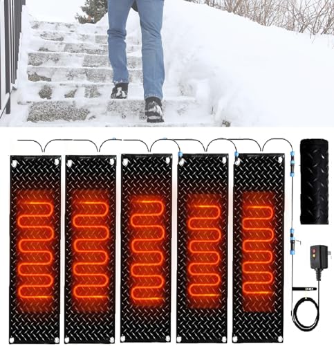ZRUTIMI Outdoor Snow melt pad, Electric Heating Rubber Non-Slip pad for Melting Snow and ice, Anti-Icing Non-Slip Walkway Heating pad(5Pcs,10x48in/(25.4x120cm))