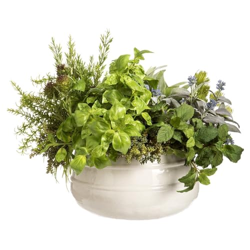 SilksAreForever 16in H x 24in W Mixed Silk Sedum, Rosemary & Lavender Herbs w/Container -Green/Lavender
