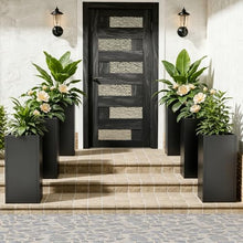 Trygoal Metal Tall Planters Box Set of 6-24 Modern Tall Square Planter for Outdoor Plants with Removable Insert Shelf, Heavy Duty Outdoor Planter Box for Porch/Door Decor Indoor Patio Office, Black