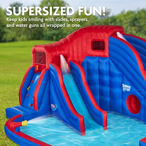 SUNNY & FUN Deluxe Adventure Inflatable Water Slide Park - Climbing Wall, 2 Slides & Splash Pool