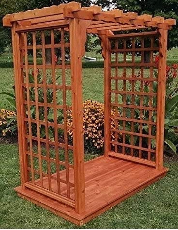 Amish-Made Lexington Style Cedar Arbor with Deck - 4' Wide Walkthrough, Natural Stain