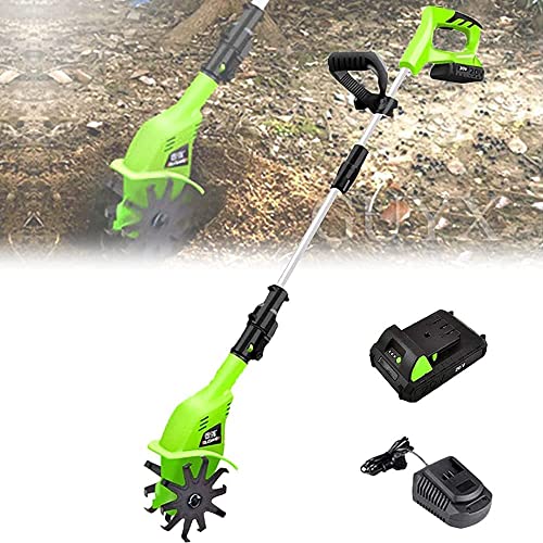 JKSVTF Garden Tiller, Electric Cordless Hand Tiller Cultivator,with 4000mAh Rechargeable Lithium Battery and Charger, Portable Soil Tiller Rotavator for Gardens, Vegetable Plots