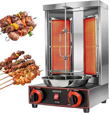 YDBMY Commercial Meat Rotisserie,Electric Vertical Kebab Grill,Countertop Gas Grill Machine,Automatic Rotating Skewers Machine,Indoor Kebab Machine,Silver-DoubleKnob