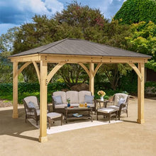 Yardistry 12 x 14 Meridian Cedar Gazebo Pavilion for Patios, Decks, Garden, Backyard, Durable, Aluminum Roof