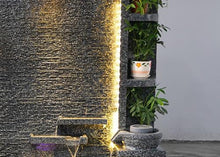 Elegant Stone Waterfall Fountain with LED Lights and Planter Shelves – Dual Sides for Indoor and Outdoor Zen Garden Decoration, 63 inch-79 inch Height Options(D+Beige)