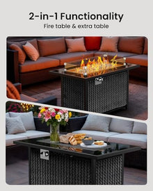 Ciays 43″ Propane Fire Pit, CSA-Listed 60,000 BTU Outdoor Gas Fire Pit Table with Glass Wind Guard, Tempered Glass Top, Lid, Glass Rocks, Adjustable Legs, Fire Table for Patio, Garden & Party, Black