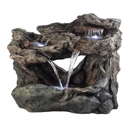 Alpine Corporation WIN924 30" Outdoor 3-Tier Rock Waterfall Fountain with LED Lights, Natural Stone Look, Perfect Garden Water Feature for Patios, Yards, and Landscapes, Gray