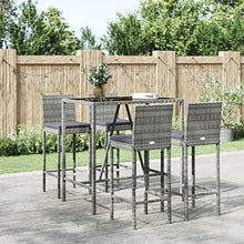 Fisinber 5 Piece Outdoor Bar Set Grey PE Rattan Rectangular Table 43.3" with 4 Stools & Footrest, Modern Design, Powder-Coated Steel Frame for Garden Patio Balcony Dining or Small Backyard Gathering
