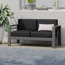 roomfitters Outdoor Aluminum Patio Loveseat with Water-Resistant Cushions, Durable Frame for Garden or Poolside, Comfortable Seating for Two, Ideal for Any Outdoor Space, Dark Grey