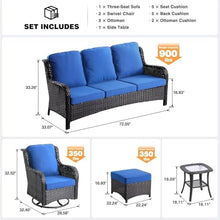 UOPYNE 6-PCS Patio Furniture Sets with Swivel Rocking Chair and Thick Cushion Outdoor Conversation Sets 6 Pcs, 2 x Swivel Cushioned Sofa Chairs, 1x3-Seat Sofa, 2xOttomans for Backyard Poolside