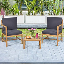 DUYHBAWRS 3 PCS Patio Table Chairs Set Solid Wood Thick Cushion Sectional Garden Furniture