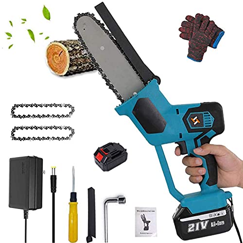 JKSVTF Mini Chainsaw, 8 Inch Cordless Portable Electric Chainsaw, 1280W 21V Rechargeable Battery Operated One-Hand Portable Garden Saw for Tree Branch Wood Cutting (Black 1 Battery)