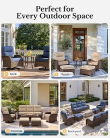 PONDET 10-Piece Patio Furniture Set Swivel Chairs with 6" Thick Cushions