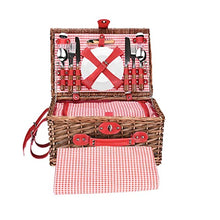 ASWRTYJO 24PCS Handmade Wicker Picnic Basket Set for 4 Person with Waterproof Picnic Blanket for Family Outdoor Party