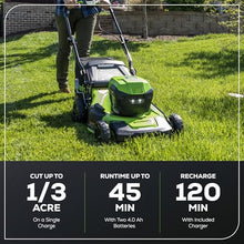 Greenworks 48V (24V x 2) 20in Push Lawn Mower, (2) 4.0 Ah Batteries Kit