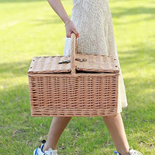 ZYBB Picnic Basket Wicker with Cutlery Picnic Mat Large for 4 People with Lid 47X32x23cm