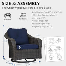 MeetLeisure Wicker Swivel Rocking Chairs - Outdoor Brown Wicker Swivel Glider Chair Outdoor Rocking Chair with Water-Resistant Cushions, Blue