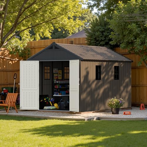 Patiowell 8x12 FT Resin Outdoor Storage Shed with Floor, Chocolate