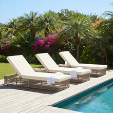 Christopher Knight Home Xayo Set of 3 Patio Chaise Lounge Chair Outdoor with 4-Thick Cushion, Metal Poolside Sun Lounger with Cross-Weave Rope Accent, Adjustable Backrest Pool Lounger, Beige + Cream