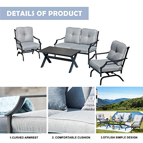 LOKATSE HOME 4-Piece Outdoor Bistro Furniture Set with Cushions Grey