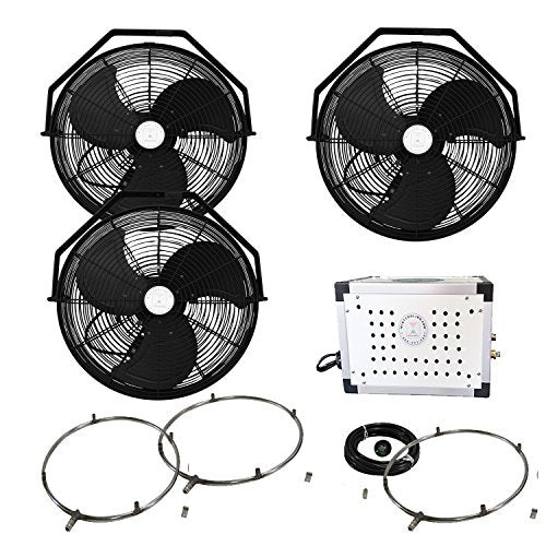 Misting Fan Kit - 18 Inch Outdoor Fan with 250 PSI Misting Pump - Stainless Steel Misting Fan Ring (3 Black Color Fan)