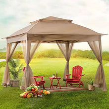 RWGOVLU Folding Backyard Gazebo,Pop Up Gazebo,Metal Patio Garden Gazebo Pergola Tent,Gazebo with Nettings and Curtains,Easy Installation (Khaki)