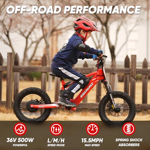 TUIBOKA Kids Electric Dirt Bike 36V 500W 3 Speed 15.5 MPH Red