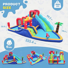 ELEMARA Inflatable Water Slide Bounce House, 10 in 1 Inflatable Water Park with Blower, 2 Slides & 2 Climbing Walls & 2 Water Guns & Giant Deep Pool, Blow up Water Slides for Backyard for 6