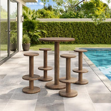 Modway Neo Round Wood Patio Bar Table and Stools Set in Cocoa Brown - 5-Piece Indoor/Outdoor Modern High Top Bar Set for Patio Or Kitchen