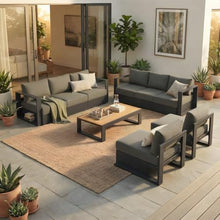 Outdoor Escape Powder-Coated Aluminum Sectional Sofa 4 Piece Set, Outdoor Couch Patio Furniture Set for Backyard Deck Seating, Gray Charcoal