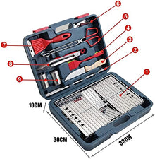 QIYUDS Heavy Duty BBQ Grilling Accessories, Grill Tools Set, Stainless Steel Grilling Kit with Barbecue Grill Fire Pit & Storage Case, for Camping, Tailgating