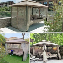 vhdurike Outdoor Patio Swing Chair, 3 in 1 Gazebo Swing with Cushion, Pillow, Curtains, Deluxe Patio Porch Swing, Double Roof Canopy Cover for Patio Garden Backyard