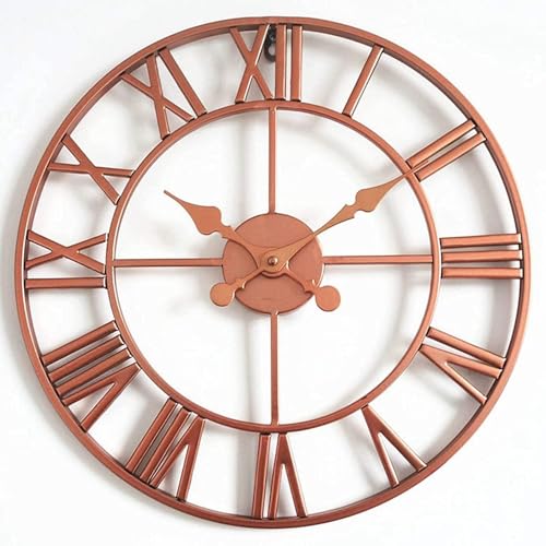 PPXCZZ 40cm Outdoor Garden Wall Clock, Large Retro Roman Numerals, Weatherproof Powder-Coated Iron, Silent Quartz(Copper,60cm)