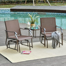 Outdoor Glider Bench&Chair, X&T 2 Person Patio Double Glider Rocker Chair with Metal Sliding Tracks, Patio Glider Swing Chair Loveseat with Sling Fabric and Center Table, for Porch Garden Lawn, Black