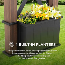 SummerCove Hardtop Gazebo 13ft x 15ft Black Steel Roof with Planters and Ceiling Hook