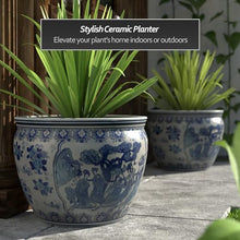 Red Lantern Large 20" Ladies Blue Porcelain Fishbowl Planter