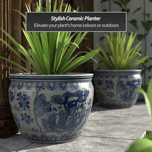 Red Lantern Large 20" Ladies Blue Porcelain Fishbowl Planter