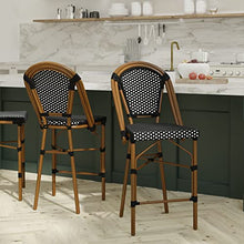 EMMA + OLIVER Black/White PE Rattan Bistro Bar Stool, 2-Pack
