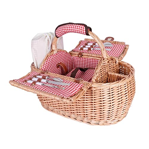Storage Basket,Picnic Wicker with Cutlery Mat for 2 People Large Baskets with Compartment 53x28x22cm