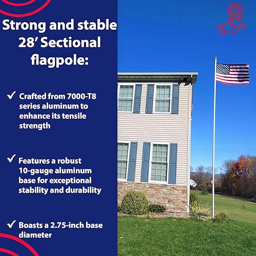 Telepole Manufacturing Inc 7000-T8 Aluminum 28' Sectional Flagpole Silver