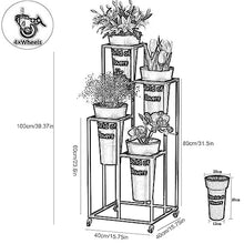 RWGOVLU Potted Plant Stand Holder Flower Cart Display Stand With Wheels Planter Display Shelf With 4 Pcs Round Flower Bucket