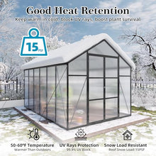KEIKI Aluminum 8x12 FT Walk-in Polycarbonate Greenhouse, Outdoor Gardening Greenhouse with Raised Base, Roof Vent & Weather-Resistant Panels, Black